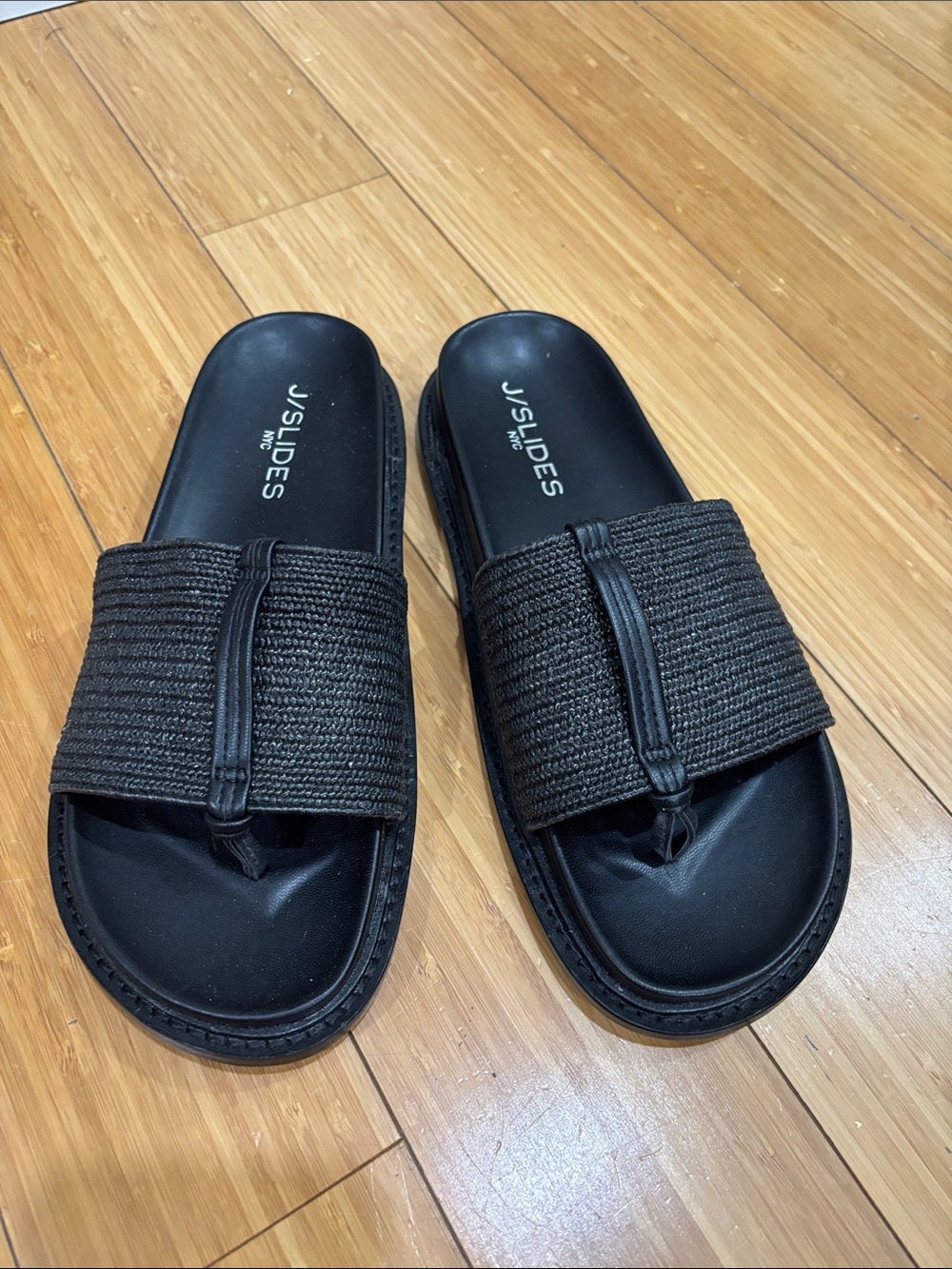 J/SLIDES Black Woven Toe-Loop Slide Sandals